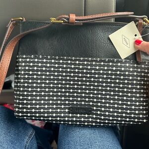 New Fossil Black and Brown Women's Crossbody Bag